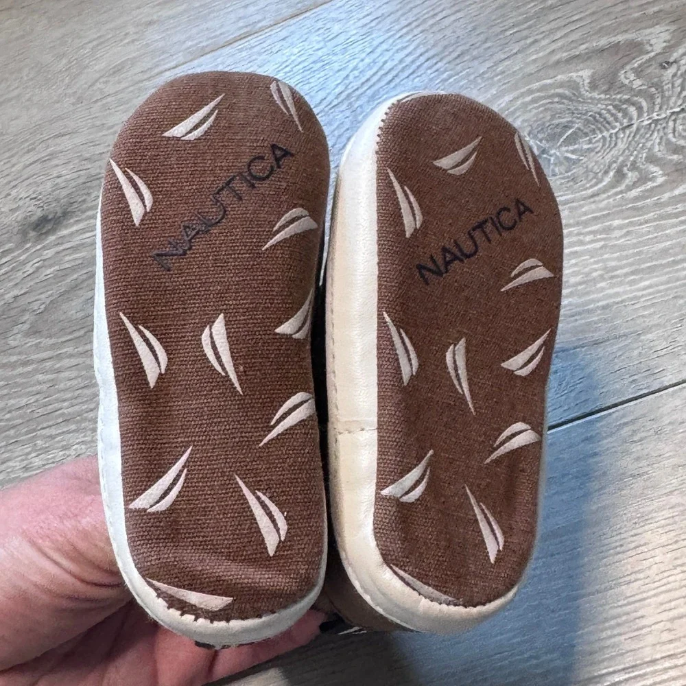 Nautica Tiny Horizon Baby Boy Brown Blue High Top Crib Shoes Sneakers Size 3